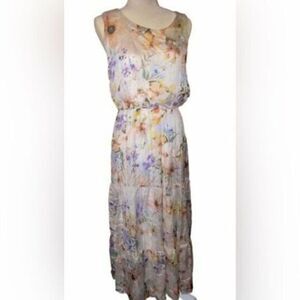 NWT Lara G Women’s Silk Blend Floral Sleeveless Flowy Lightweight MIDI Dress - M